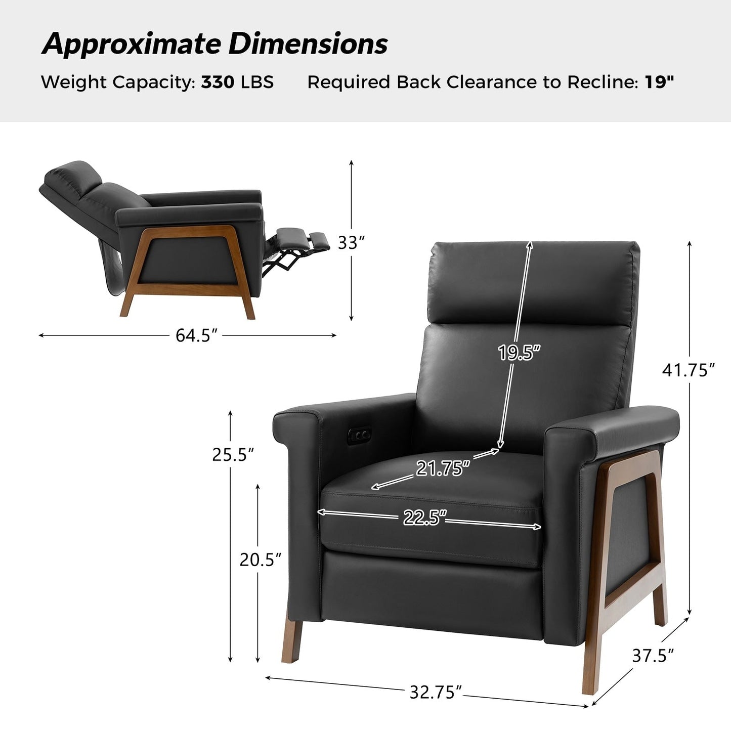 Jaime Modern Genuine Leather Power Recliner Built in USB Ports Set of 2 by HULALA HOME