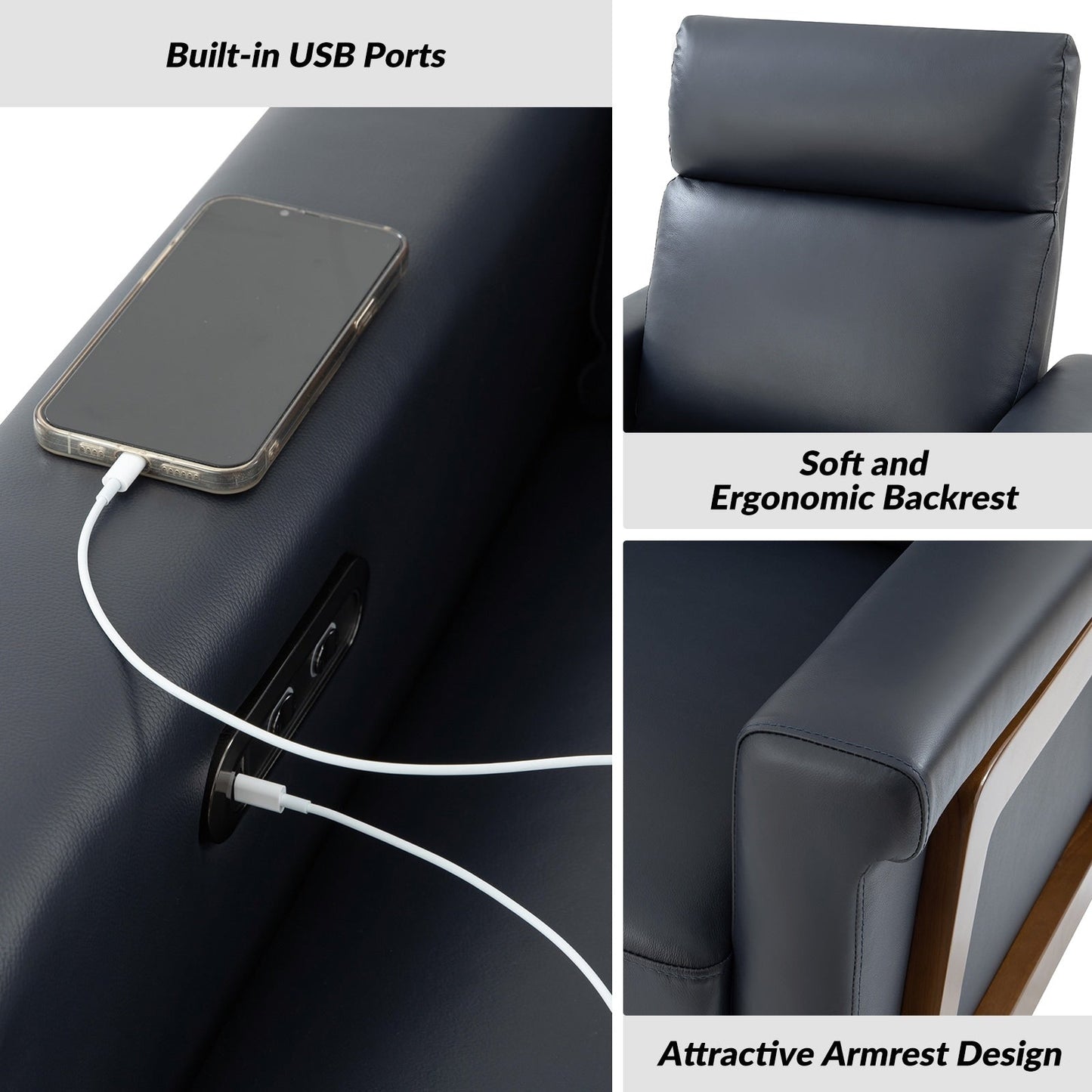 Jaime Modern Genuine Leather Power Recliner Built in USB Ports Set of 2 by HULALA HOME