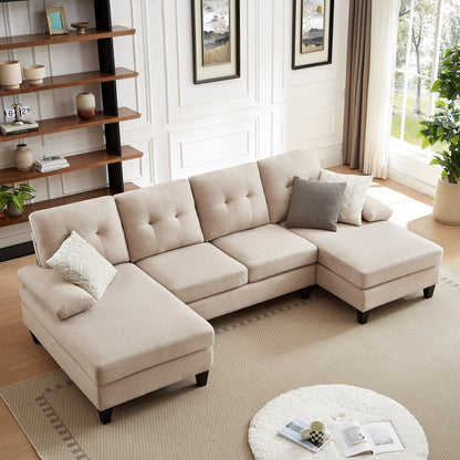 Jarenie U-Shaped 4 Seat Sectional Sofa Couch with Double Chaise for Living Room
