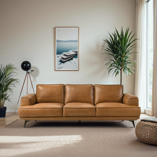 Addison Top Genuine Leather Mid-Century Modern Sofa