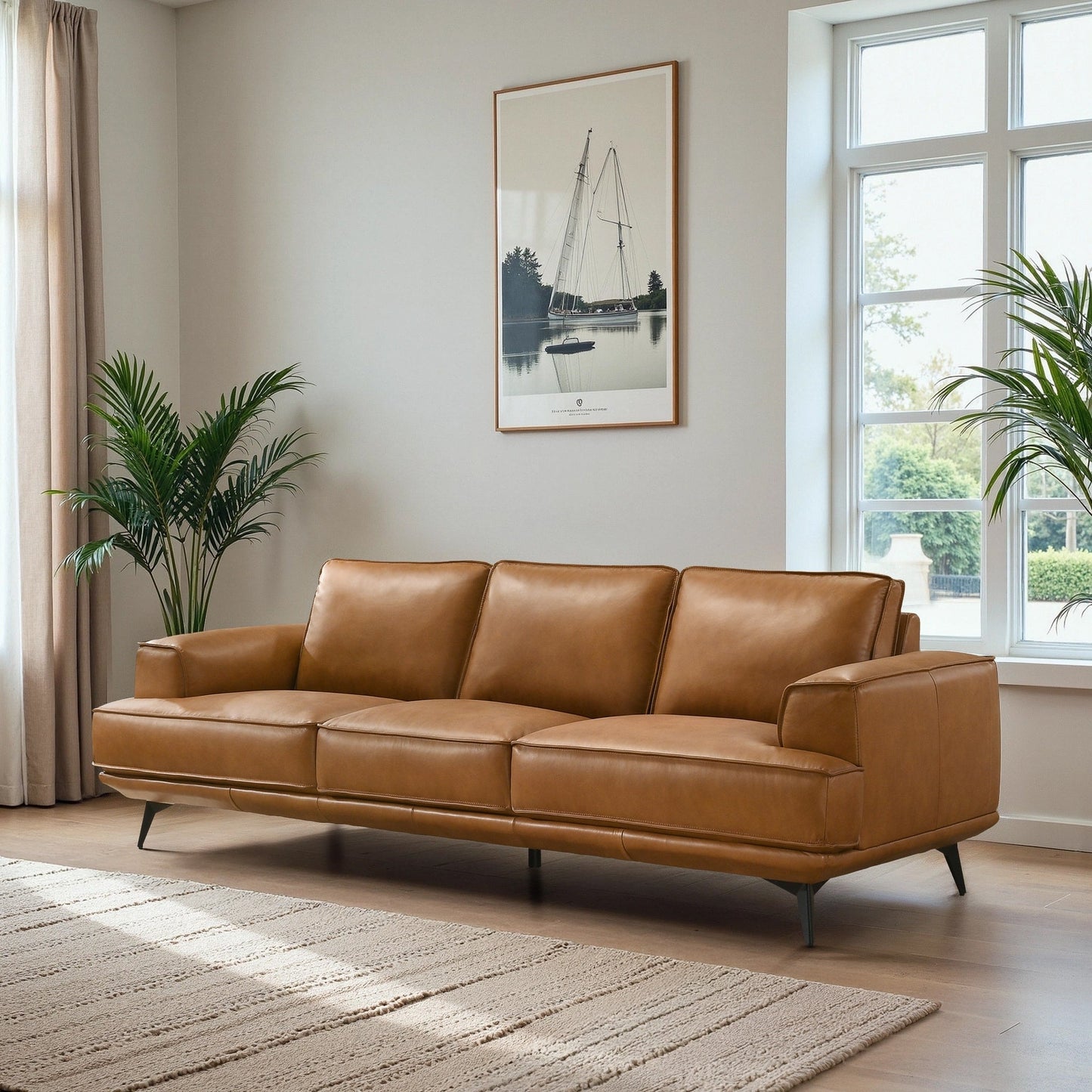 Addison Top Genuine Leather Mid-Century Modern Sofa