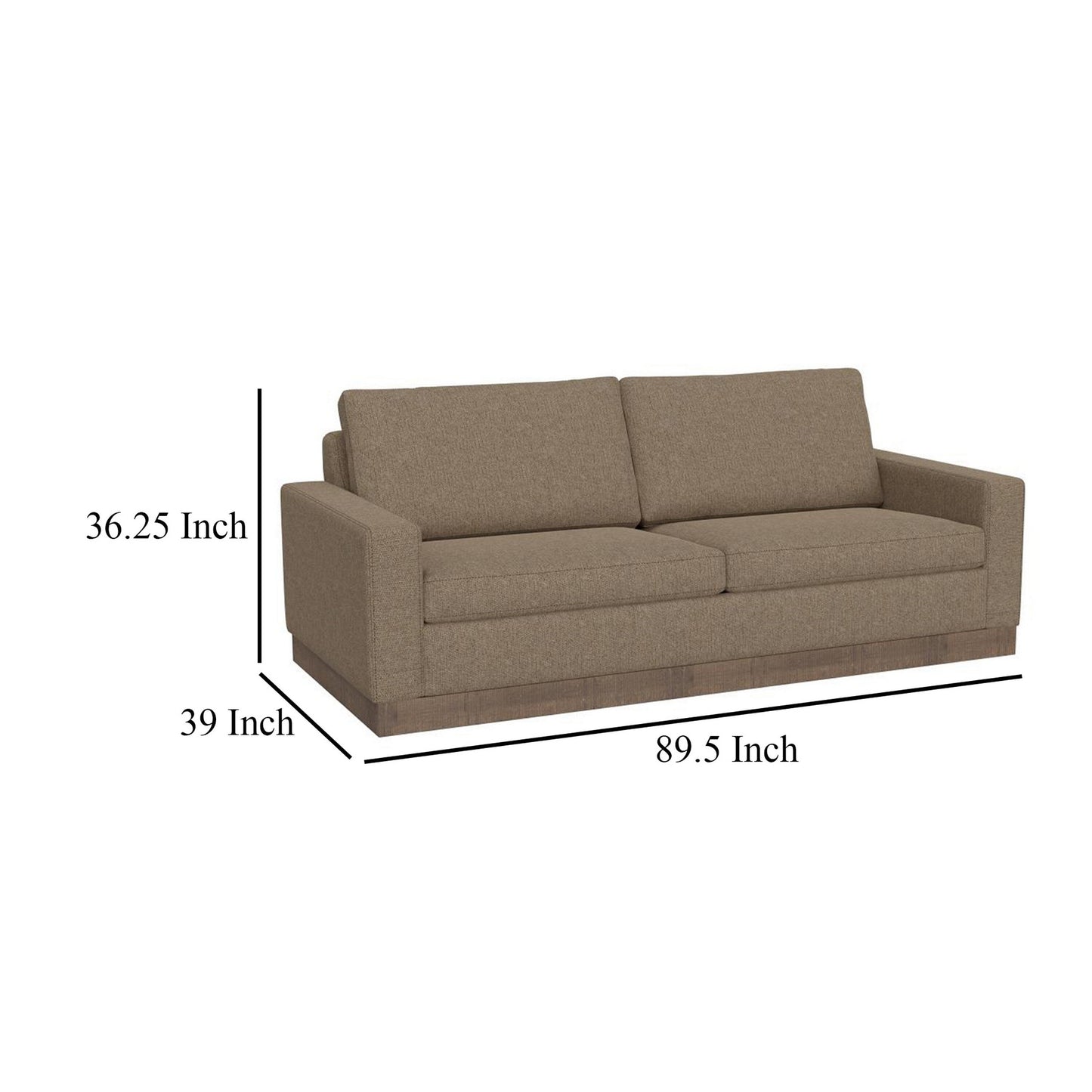 Jeni Sofa, 2 Throw Pillows, Modern 90 Inch Camel Brown Polyester Seat