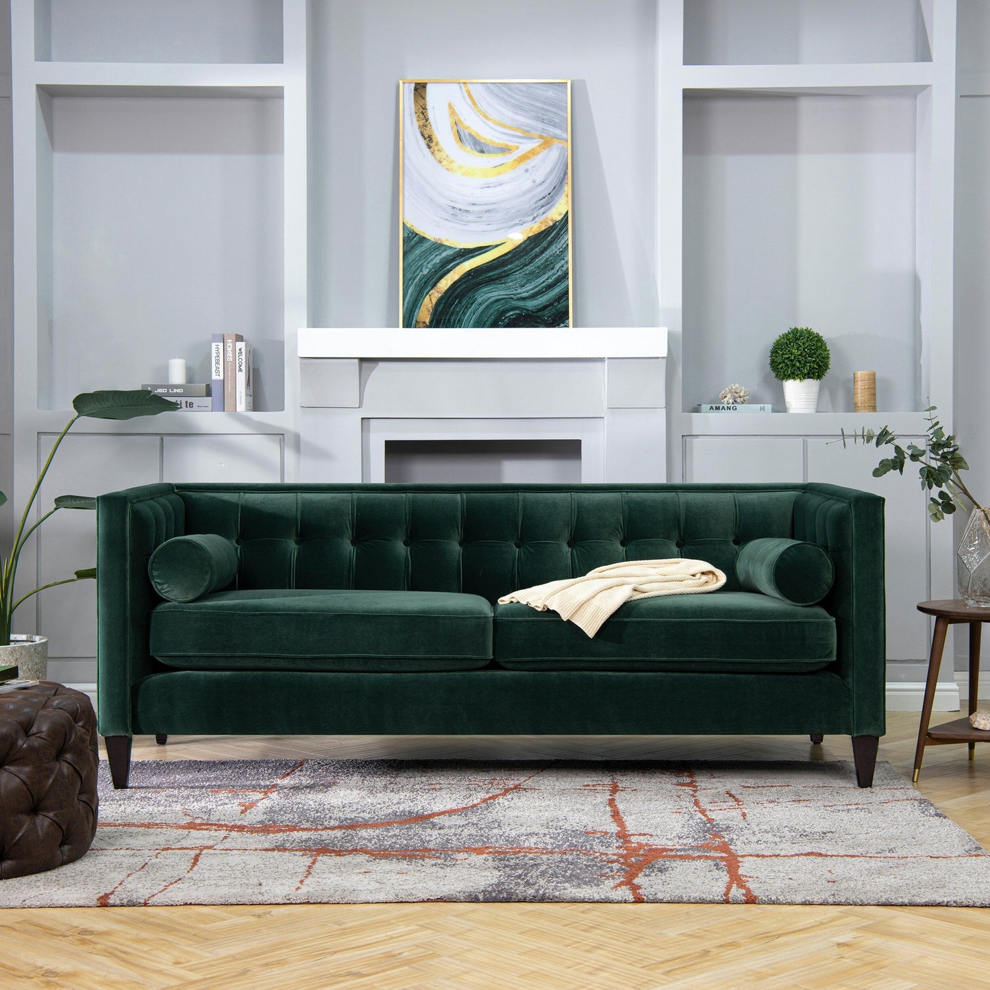 Jack 84 Modern Upholstered Tufted Tuxedo Sofa