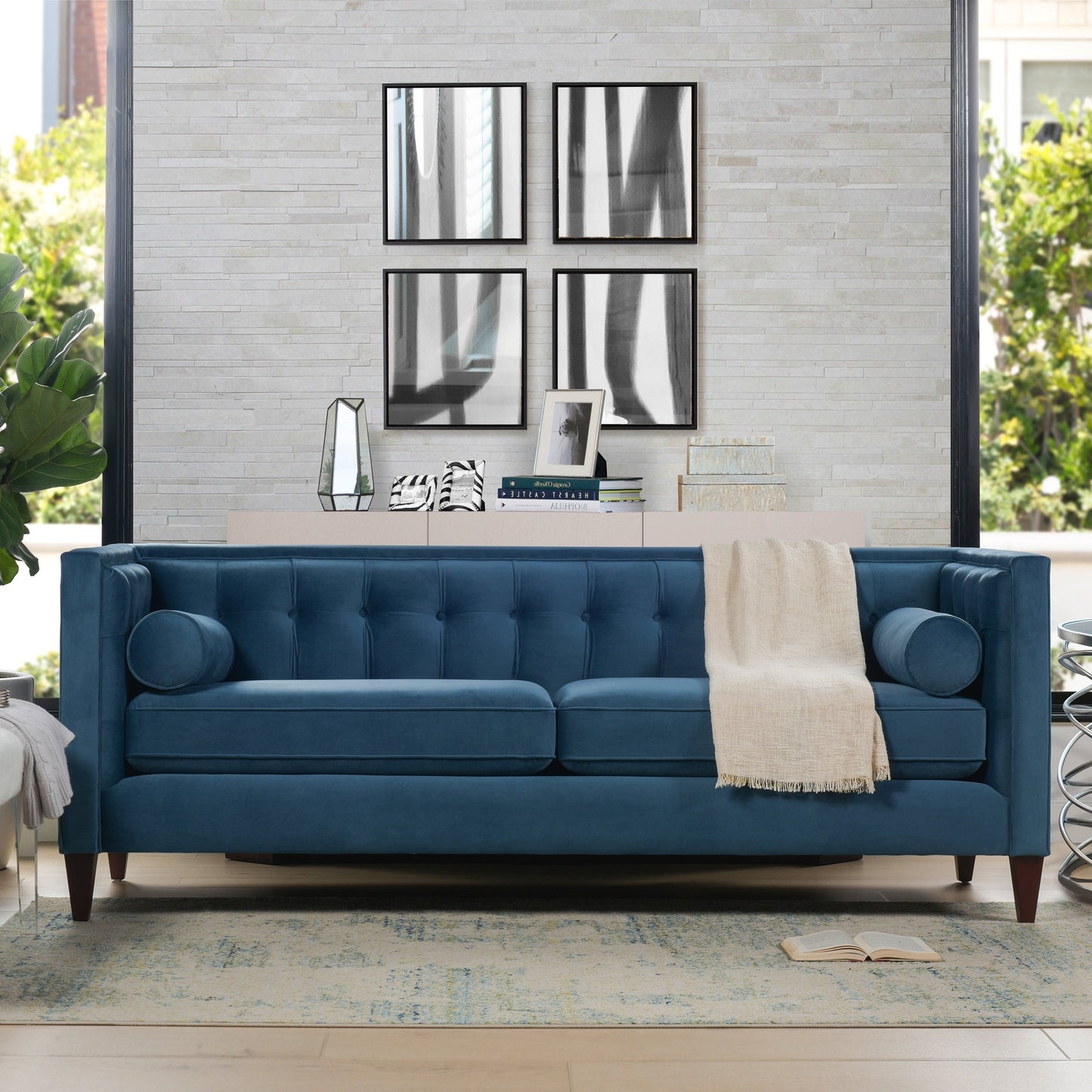 Jack 84 Modern Upholstered Tufted Tuxedo Sofa
