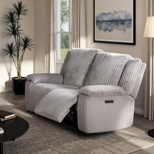 Jennifer Taylor Home Philip 62 Power Motion Recliner Loveseat Sofa, Moon Gray Corduroy