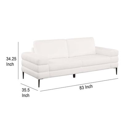 Jese Sofa, 83 Inch, Ivory White Fabric, Modern Style Track Armrests