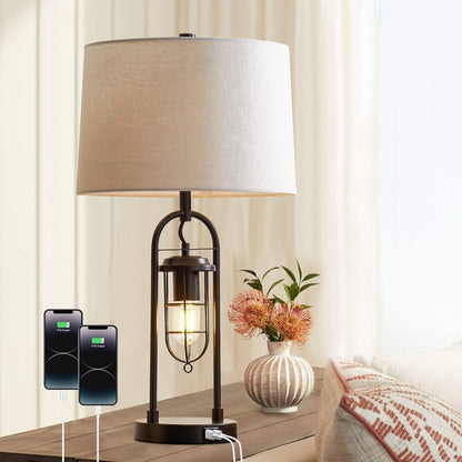 KAWOTI 26inch Dark Bronze Table Lamp with USB Ports, Night Light