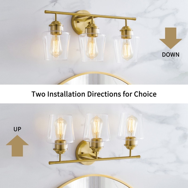 KAWOTI 3-Light Dimmable Bathroom Vanity Light with Glass Shade - L22 x W7 x H10.5
