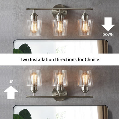 KAWOTI 3-Light Dimmable Bathroom Vanity Light with Glass Shade - L22 x W7 x H10.5