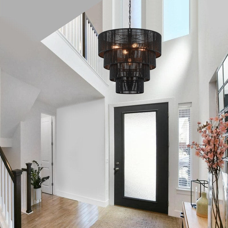 KAWOTI Width 26 5-Light 4-Tiered Bohemian Pendant Light
