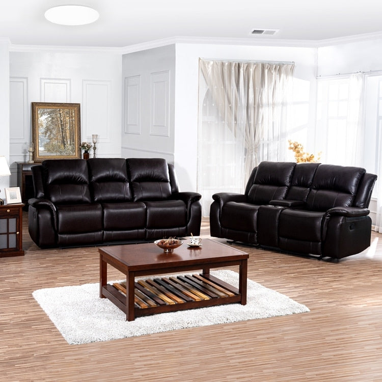 Leather Manual Recliner Sofa Collection for Living Room Leather Reclining Furniture for Home Office Living Room