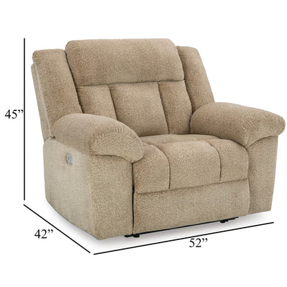 Kendy Power Recliner Chair, Adjustable Headrest, Beige Brown Polyester
