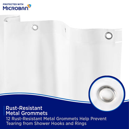 Kenney Microban Protected Medium Weight PEVA Shower Liner, 70 W x 72 H