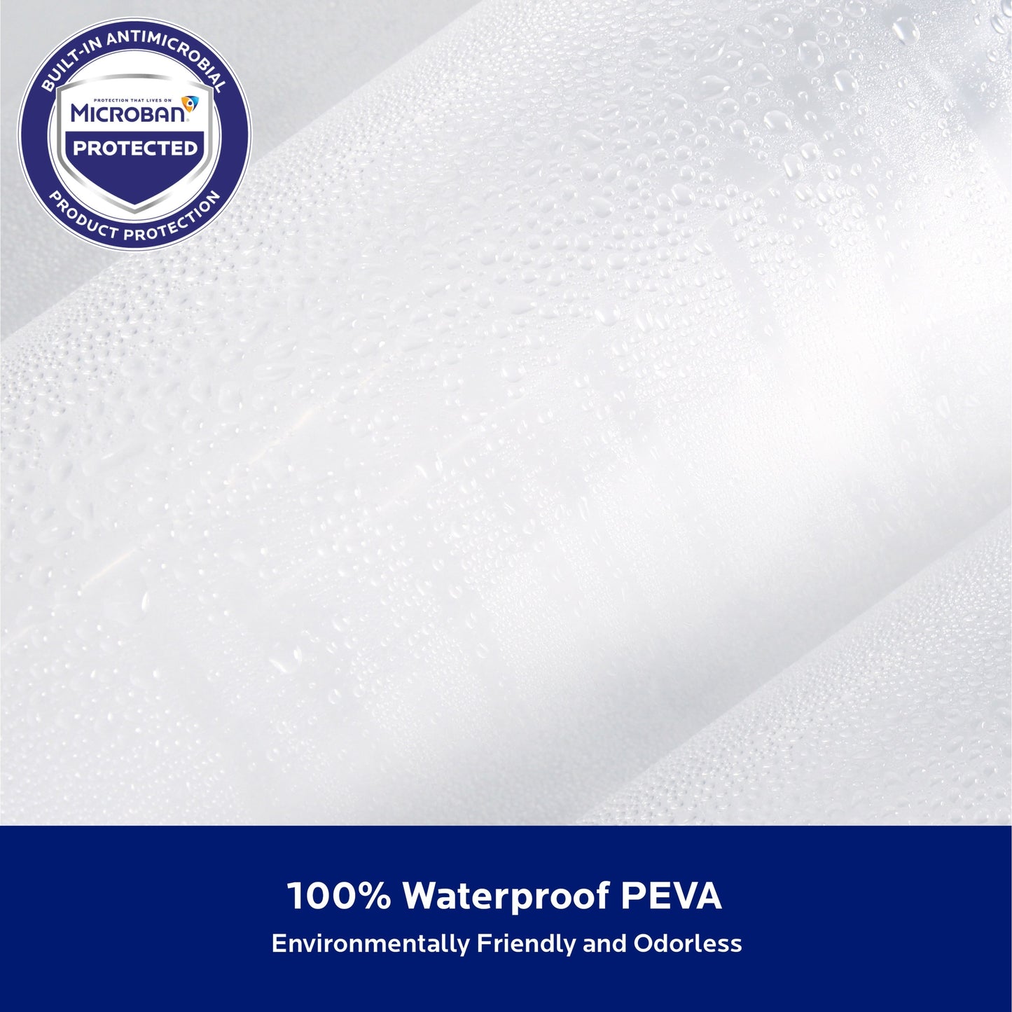 Kenney Microban Protected Medium Weight PEVA Shower Liner, 70 W x 72 H