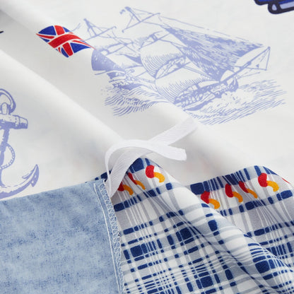 Kids Boys Printed 600 Thread Count Cotton Blend Percale Duvet Cover Fitted Sheet Ensemble Bedding Set, Nautical Sailing Boat