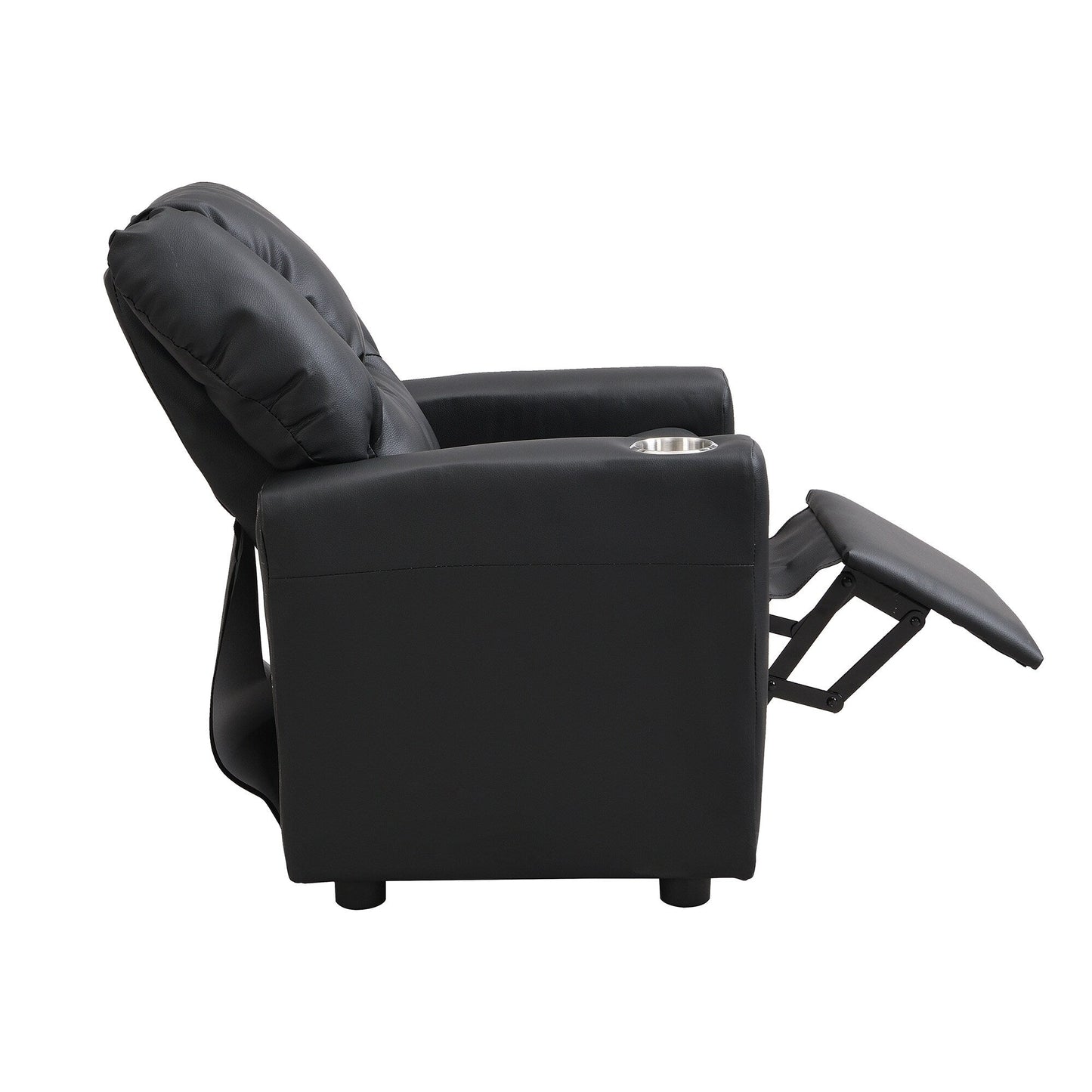 Kids Recliner Chair Black PVC Durable Toddler Chair with Cup Holder Ergonomic Design Easy Assembly 150 lbs Capacity