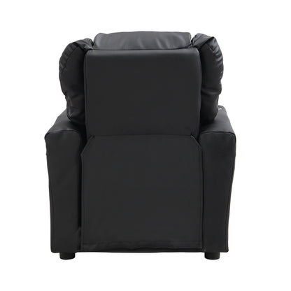 Kids Recliner Chair Black PVC Durable Toddler Chair with Cup Holder Ergonomic Design Easy Assembly 150 lbs Capacity