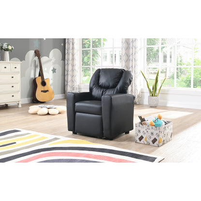 Kids Recliner Chair Black PVC Durable Toddler Chair with Cup Holder Ergonomic Design Easy Assembly 150 lbs Capacity