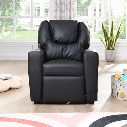 Kids Recliner Chair Black PVC Durable Toddler Chair with Cup Holder Ergonomic Design Easy Assembly 150 lbs Capacity