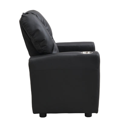 Kids Recliner Chair Black PVC Durable Toddler Chair with Cup Holder Ergonomic Design Easy Assembly 150 lbs Capacity