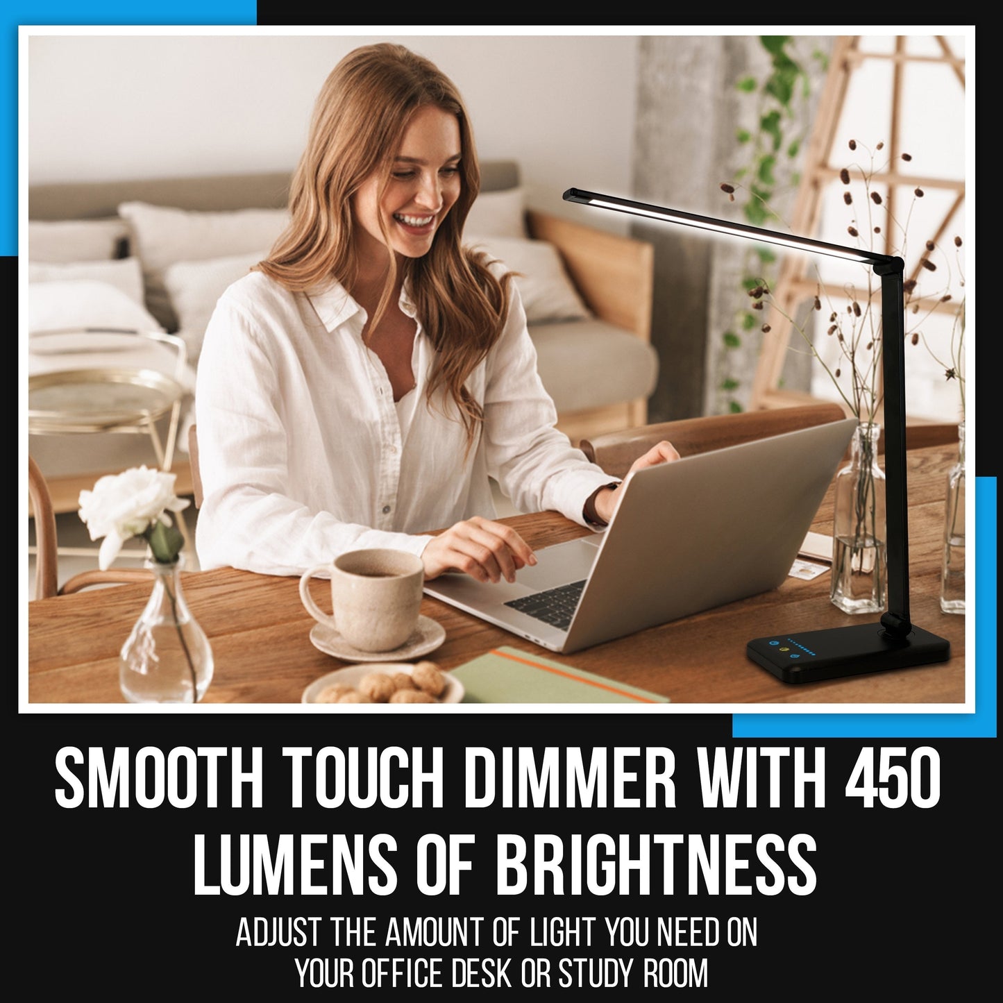 LED Desk Lamp with USB Charging Port, Smooth Touch Light Dimmer Switch with Adjustable Light Color Temperature Automatic