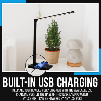LED Desk Lamp with USB Charging Port, Smooth Touch Light Dimmer Switch with Adjustable Light Color Temperature Automatic