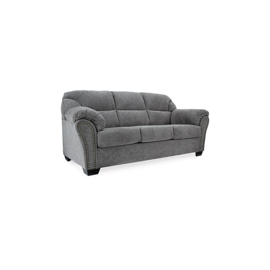 Lasy Sofa, Black Nailhead Trim and Dark Gray Polyester, Flared Arms