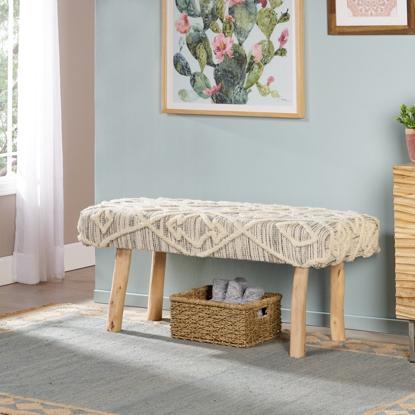 Laveta Handmade Boho Wool and Cotton Bench by Christopher Knight Home