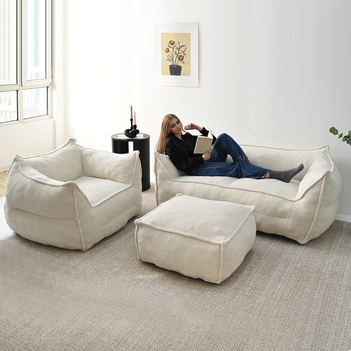 Lazy Sofa Couch Living Room Sofa Bean Bag Chair with Memory Foam