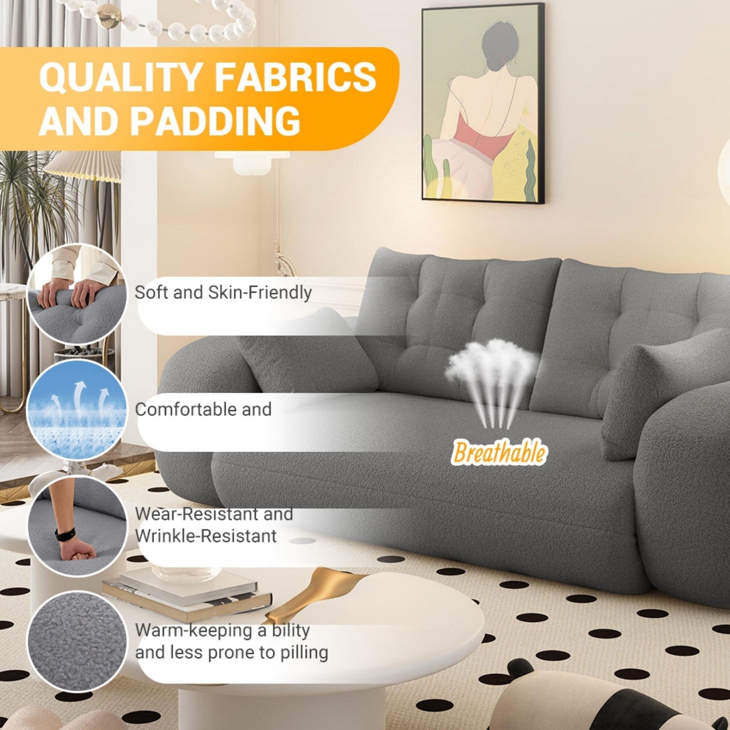 78in Wide Lazy Sofa Couch Multi Functional Foldable Sofa Bed