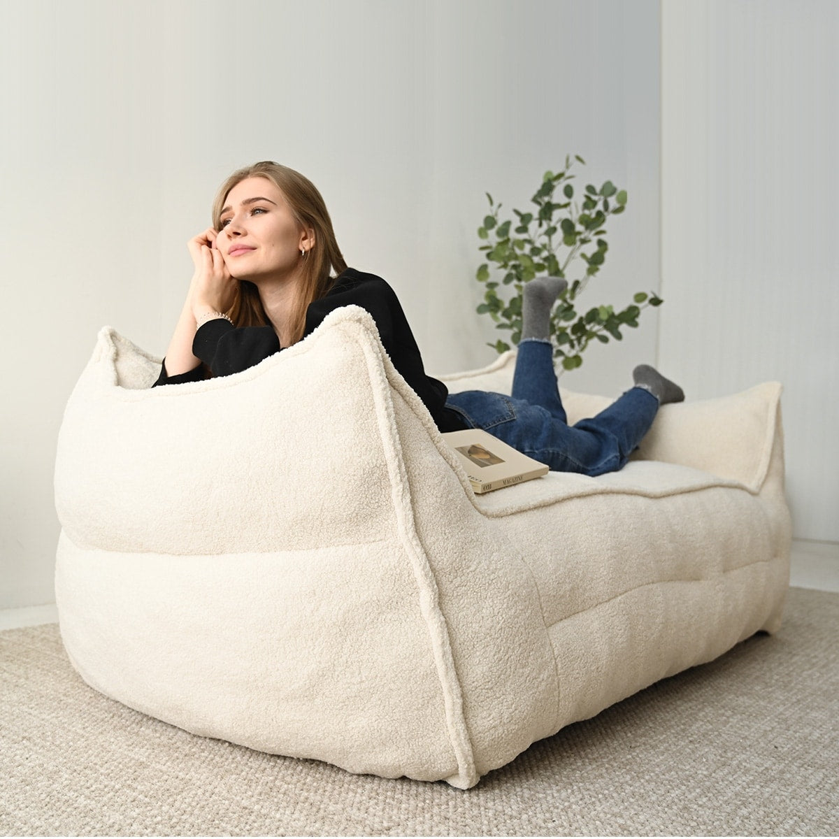 Lazy Sofa Couch Living Room Sofa Bean Bag Chair with Memory Foam