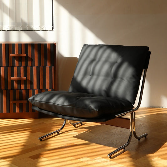 Leather Armchair, Modern Accent Chair High Back, Living Room Chairs with Metal Legs and Soft Padded, Sofa Chairs