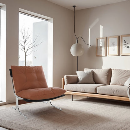 Leather Armchair, Modern Accent Chair High Back, Living Room Chairs with Metal Legs and Soft Padded, Sofa Chairs
