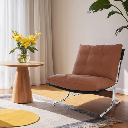 Leather Armchair, Modern Accent Chair High Back, Living Room Chairs with Metal Legs and Soft Padded, Sofa Chairs