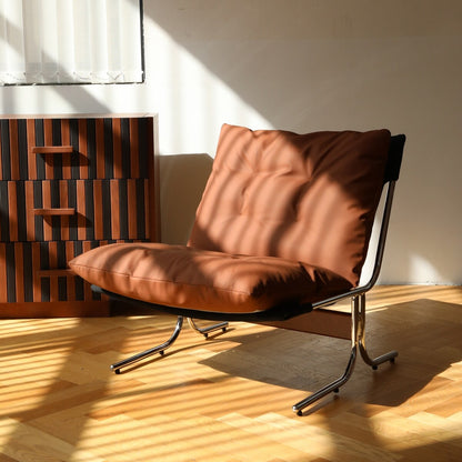 Leather Armchair, Modern Accent Chair High Back, Living Room Chairs with Metal Legs and Soft Padded, Sofa Chairs