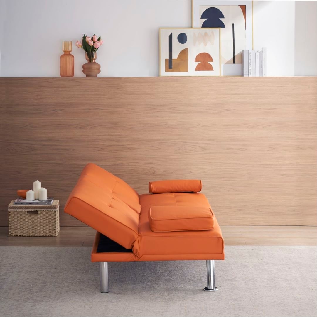 Leather Multifunctional Double Folding Sofa Bed for Office with Coffee Table