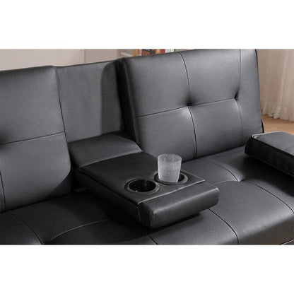 Leather Multifunctional Double Folding Sofa Bed for Office with Coffee Table