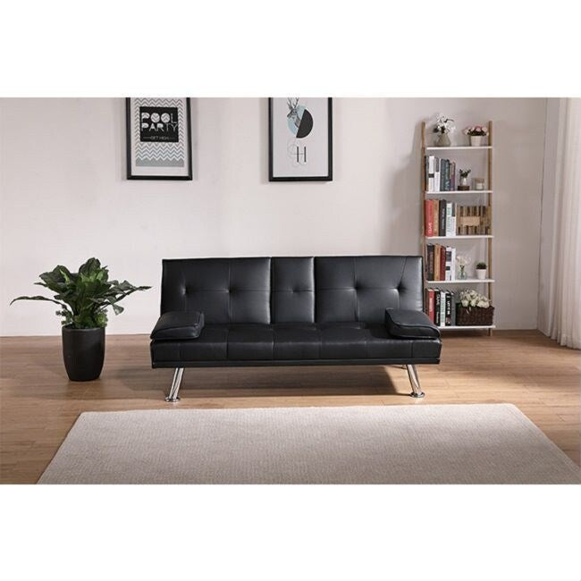 Leather Multifunctional Double Folding Sofa Bed for Office with Coffee Table