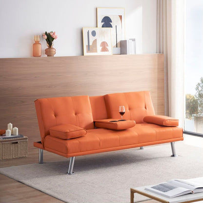 Leather Multifunctional Double Folding Sofa Bed for Office with Coffee Table
