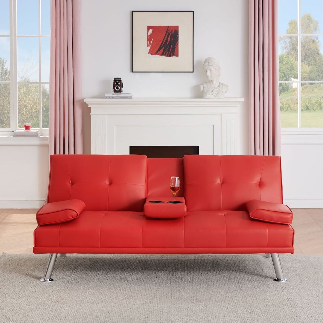 Leather Multifunctional Double Folding Sofa Bed for Office with Coffee Table