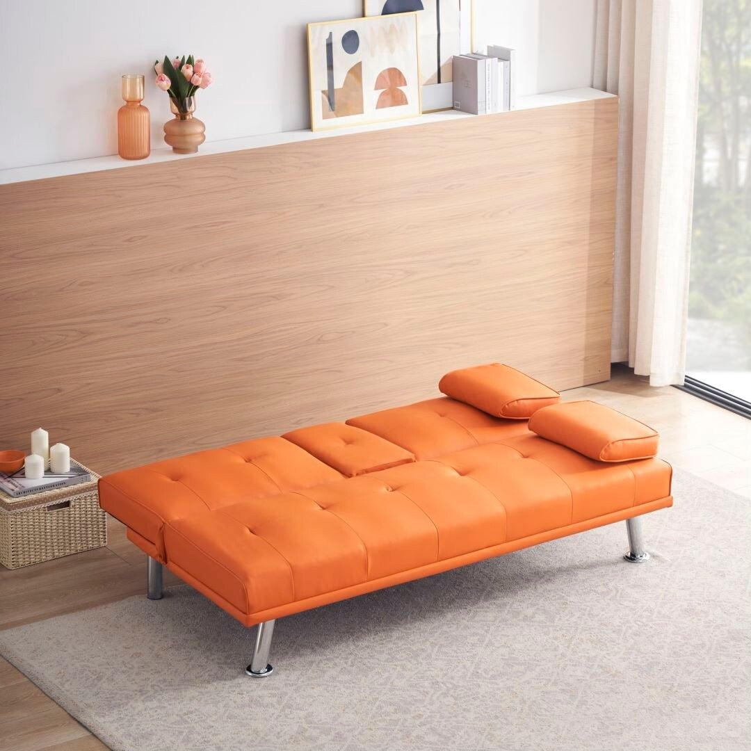 Leather Multifunctional Double Folding Sofa Bed for Office with Coffee Table