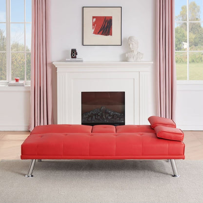Leather Multifunctional Double Folding Sofa Bed for Office with Coffee Table