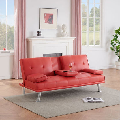 Leather Multifunctional Double Folding Sofa Bed for Office with Coffee Table