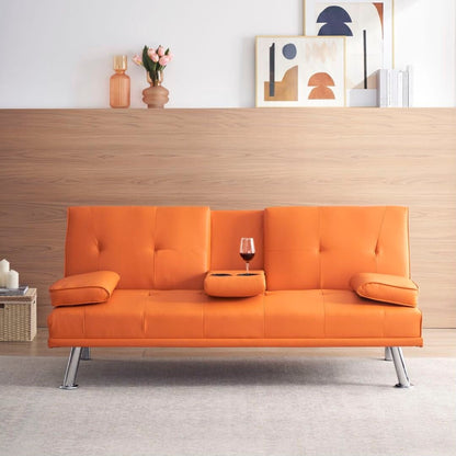 Leather Multifunctional Double Folding Sofa Bed for Office with Coffee Table