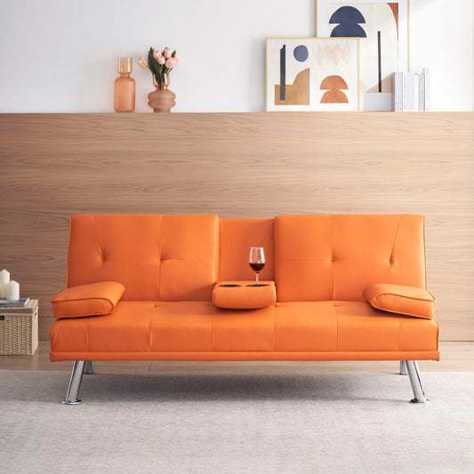 Leather Multifunctional Double Folding Sofa Bed for Office with Coffee Table