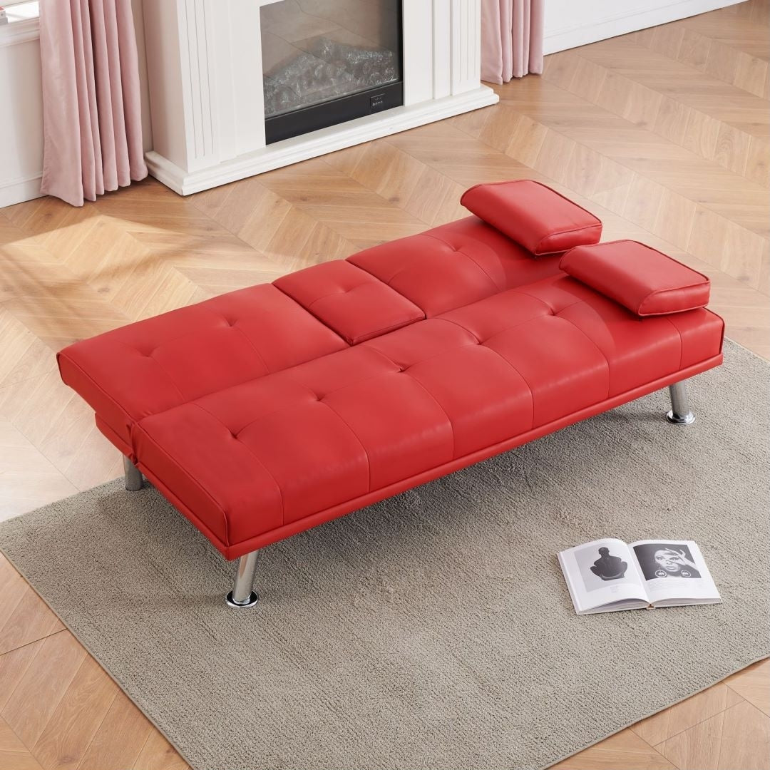 Leather Multifunctional Double Folding Sofa Bed for Office with Coffee Table