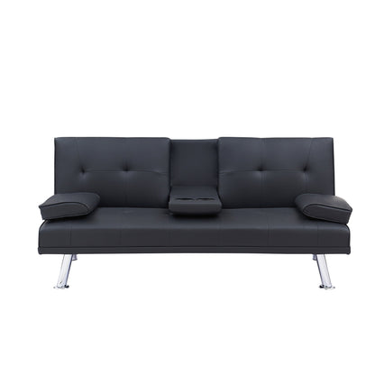 Leather Office Double Folding Sofa Bed with Matching Coffee Table, Multifunctional Design