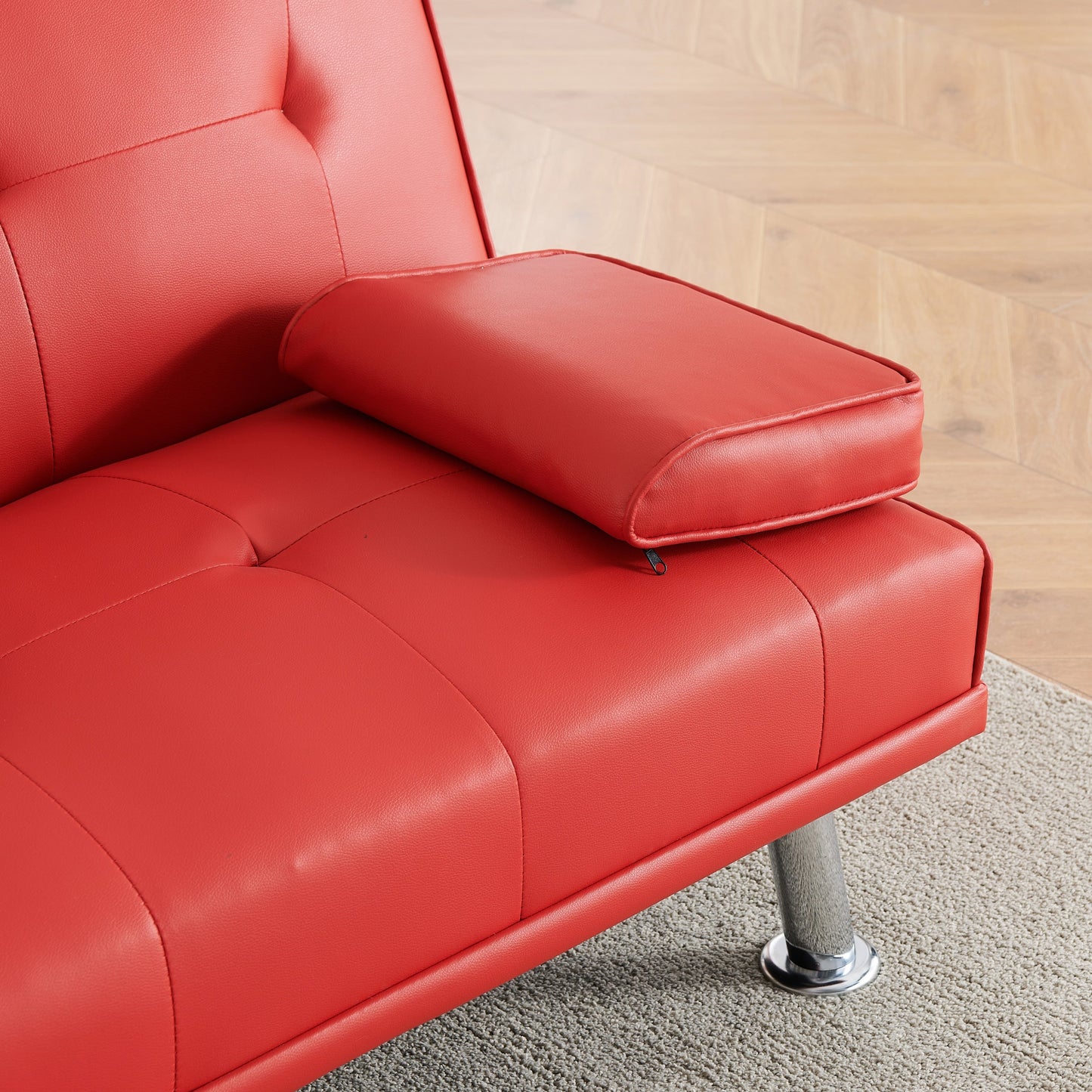Leather Office Double Folding Sofa Bed with Matching Coffee Table, Multifunctional Design