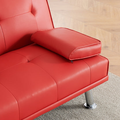 Leather Office Double Folding Sofa Bed with Matching Coffee Table, Multifunctional Design