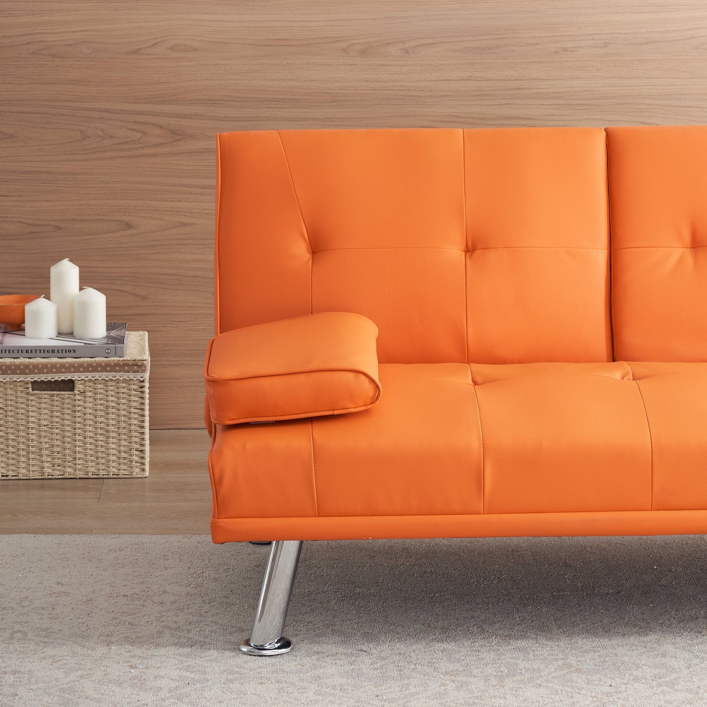 Leather Office Double Folding Sofa Bed with Matching Coffee Table, Multifunctional Design
